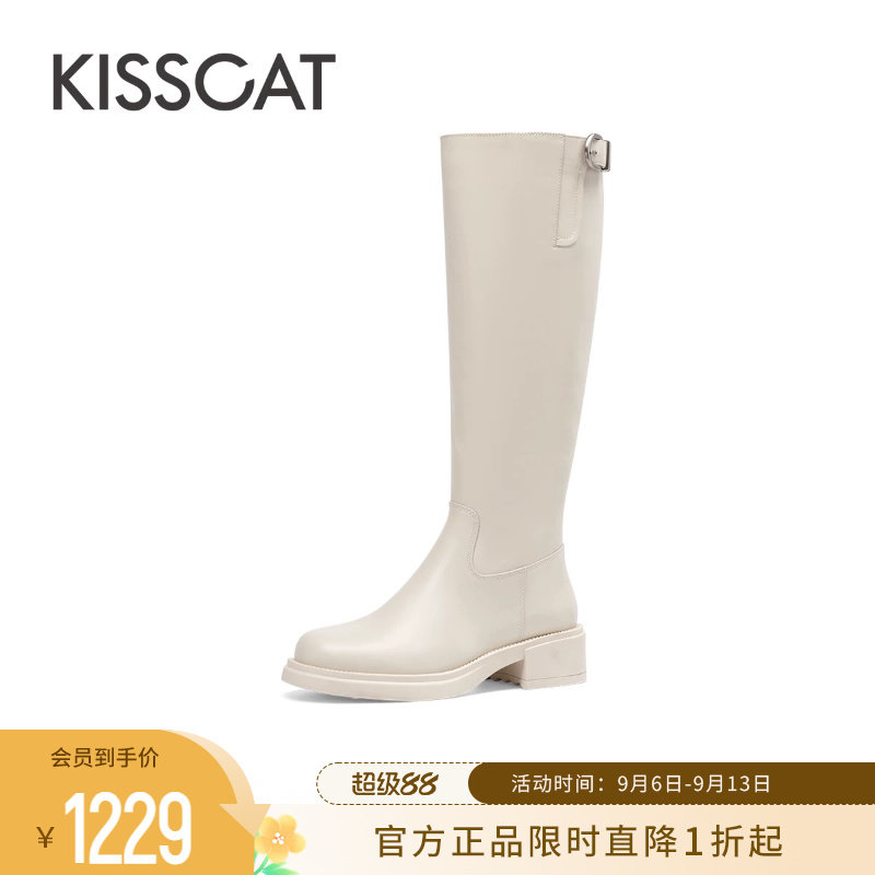 KISSCAT接吻猫冬季[城市旅人]骑士靴女真皮长靴内增高长筒西部靴