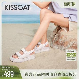面包小香风沙滩凉鞋 接吻猫 夏新魔术贴厚底运动凉鞋 美洋同款