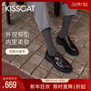 [董璇/毛晓彤同款]KISSCAT接吻猫[小D扣]孟克鞋厚底增高乐福鞋女
