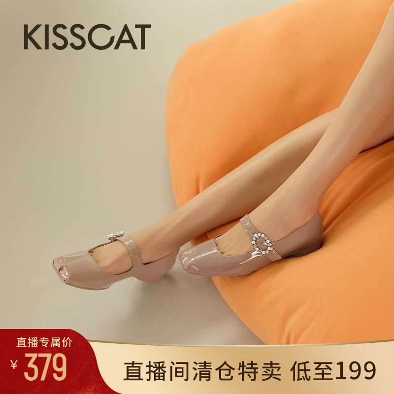 接吻猫方头平底芭蕾玛丽珍单鞋女