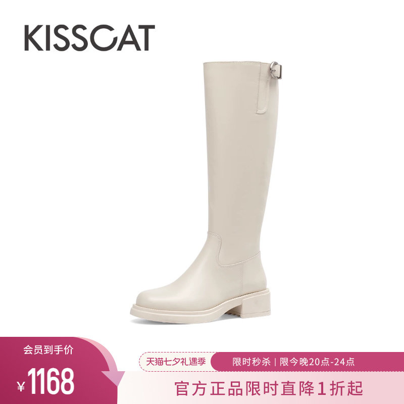 KISSCAT接吻猫冬季[城市旅人]骑士靴女真皮长靴内增高长筒西部靴