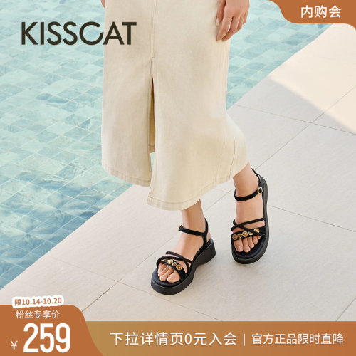 KISSCAT接吻猫复古金币厚底凉鞋