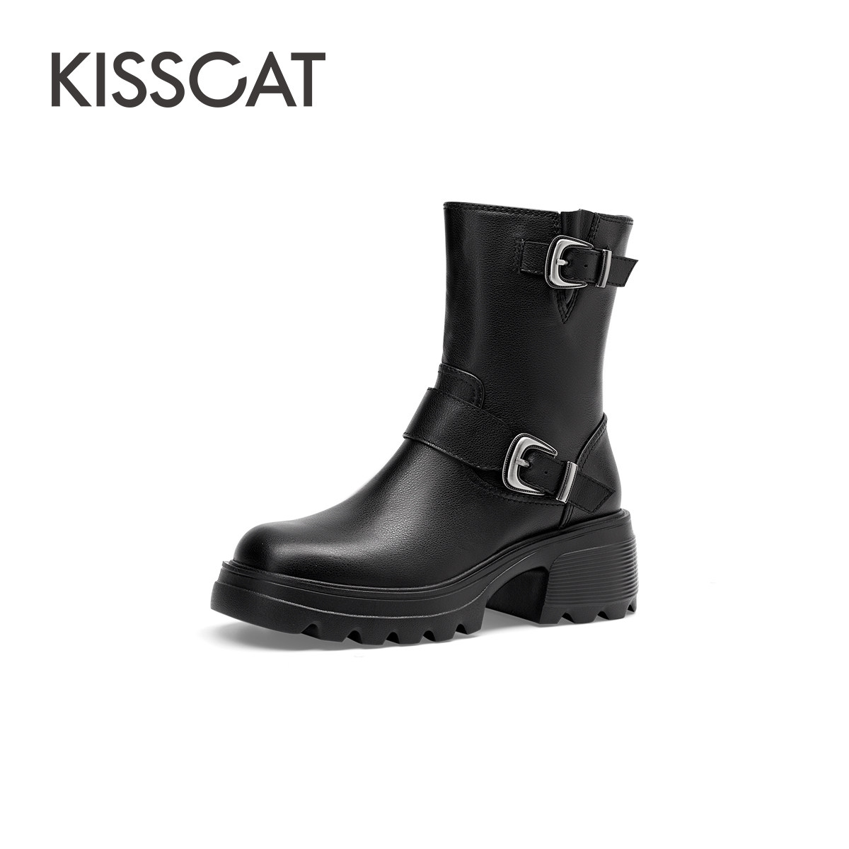 KISSCAT接吻猫【舒心合集】真皮机车靴复古西部牛仔靴厚底中筒靴
