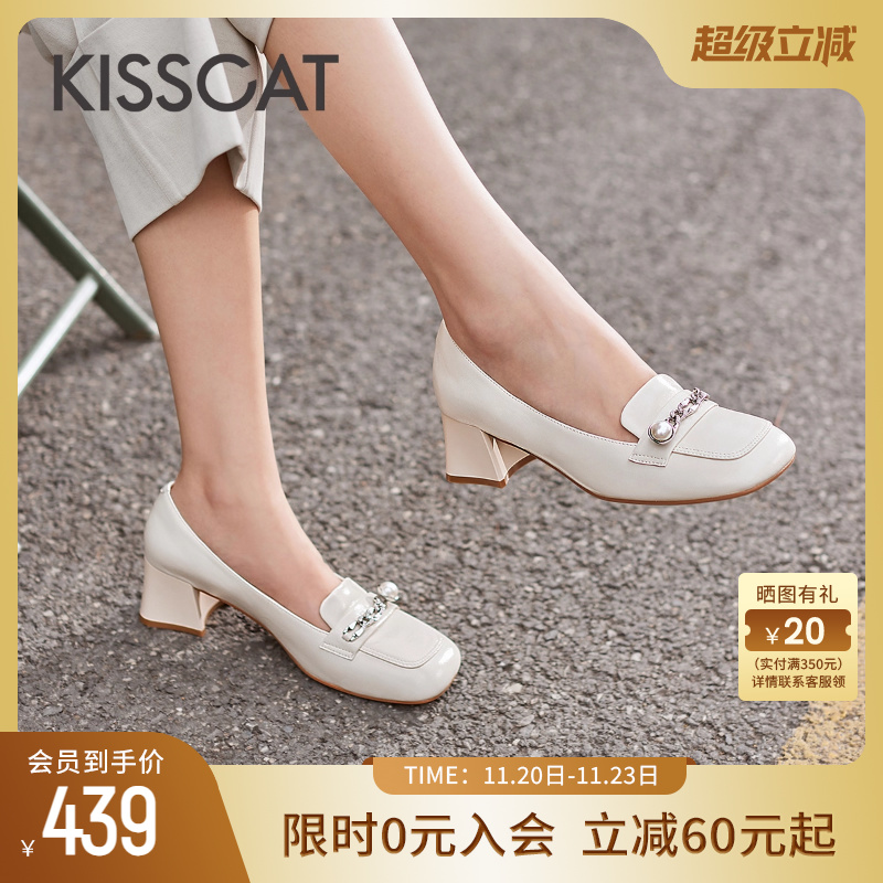 接吻猫深口单鞋粗跟时尚