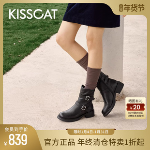 KISSCAT接吻猫[沙丘回响]机车靴厚底增高加绒西部靴工装马丁靴女