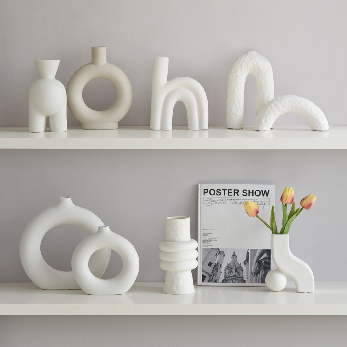 侘寂风摆件ins民宿素胚陶瓷花瓶白色个性干花花插家居装饰品摆设