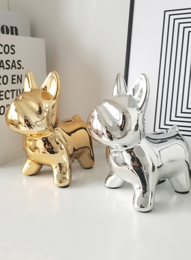 ins北欧风格创意家居客厅酒柜玄关招财大象软装饰品金色小狗摆件
