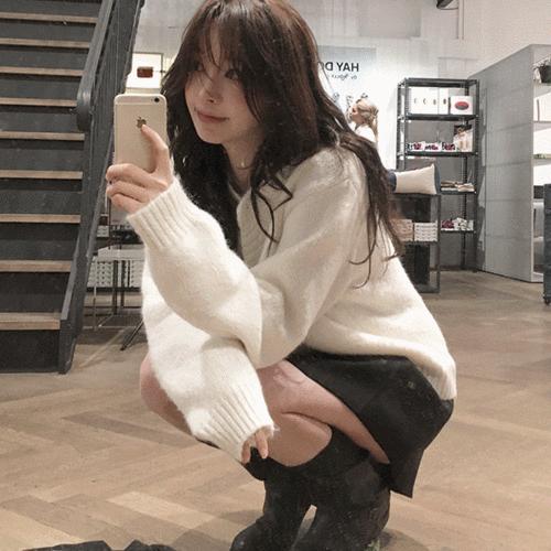 三0124韩国官网Slowand-t9033女针织衫秋季修身通勤独特纯色大气