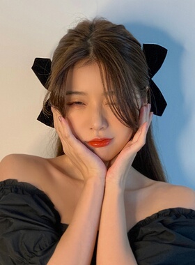 可爱小发夹黑色蝴蝶结发夹边夹少女气质丝绒发卡发饰Chic潮两件套