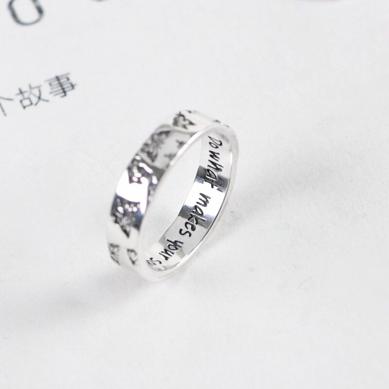 德琳居 s925银复古做旧工艺戒指女款字母蝴蝶雕花指环饰品