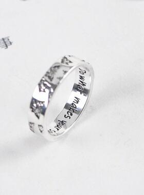 德琳居 s925银复古做旧工艺戒指女款字母蝴蝶雕花指环饰品