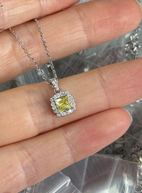 JHEPAN 925纯银黄色镶钻方形项链女简约通勤百搭个性精致锁骨链07