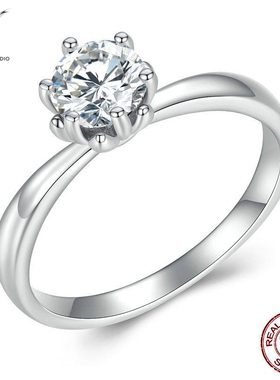 简约奢华80分莫桑钻戒指 带证书925银莫桑石戒指msr006