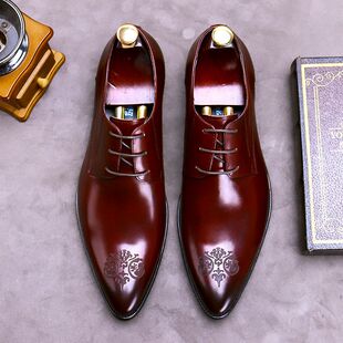 商务皮鞋 单鞋 激光大码 鞋 男式 结婚皮鞋 牛皮真皮正装