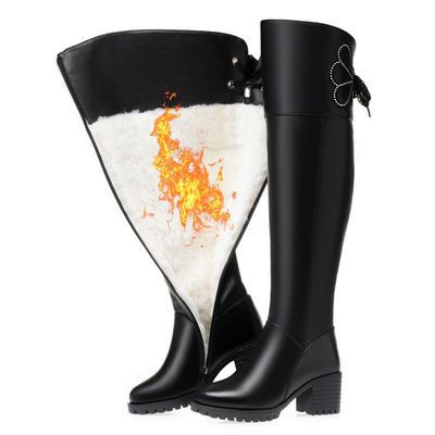 女士冬季新款过膝靴女软皮百搭大