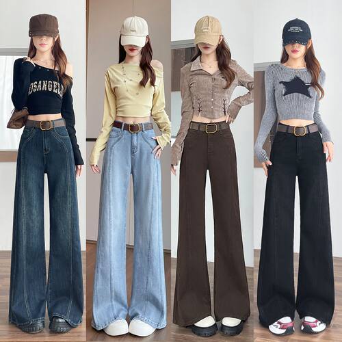 复古弹力阔腿牛仔裤女秋冬季新款