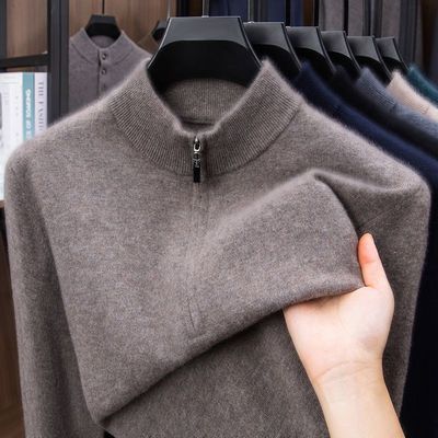 100%纯羊毛衫秋季拉链半高领毛衣