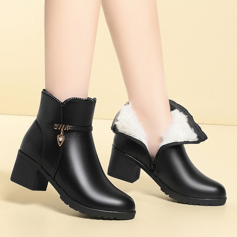 舒适秋冬新款女鞋粗跟加绒保暖软