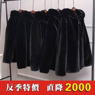 冬 海宁工艺冬季 防水貂男款 新款 仿皮草外套连帽潮黑男士 毛绒中长款