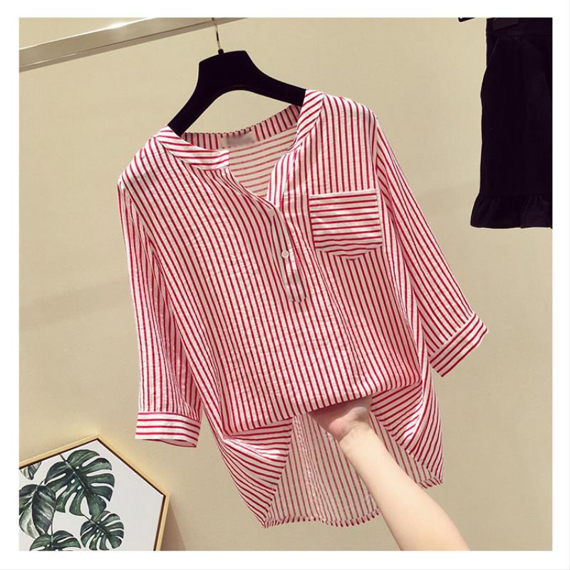 红白宽松条纹衬衫女衣服洋气旅行通勤新款复古风办公室韩风薄款在类目 女装/女士精品, 衬衫中 - 来自Buy2taobao.com提供专业的淘宝代购服务