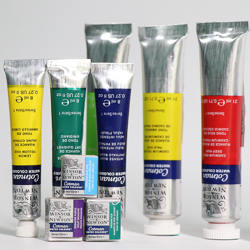 温莎牛顿歌文水彩颜料固体水彩补充装美术绘画专业画家写生替换装半块固彩管状21ml大支透明手绘插画设计漫画
