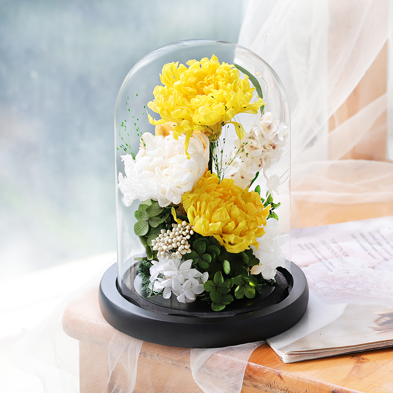 菊花永生花真花干花玻璃罩摆件祭祀鲜花花束忌祀用品不凋谢的真花
