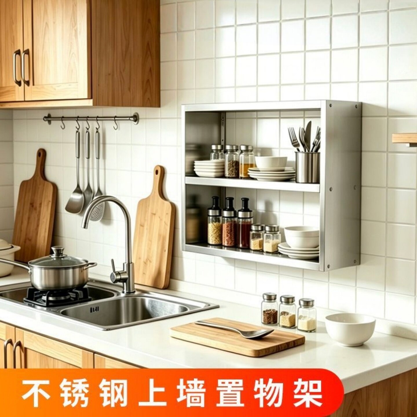 奶茶店不锈钢上墙吊架操作台