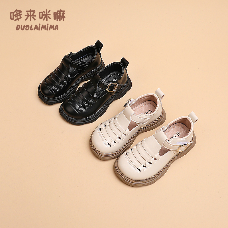 女童英伦风小皮鞋女宝软底乐福鞋儿童春秋新款小女孩镂空软底单鞋
