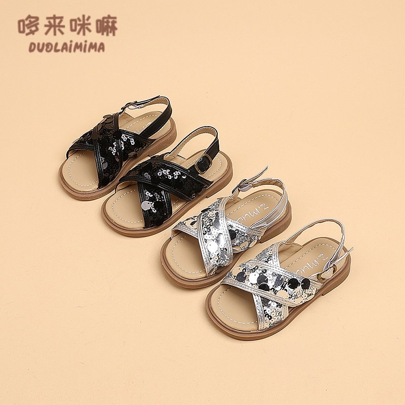 【直播专享】女童露趾凉鞋儿童亮片公主鞋女宝鞋子软底防滑沙滩鞋