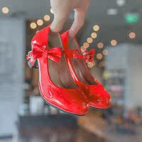 Girls' high heels, children's leather shoes, little princess single shoes, red little girl performance catwalk, princess shoes, children's shoes thumbnail 2