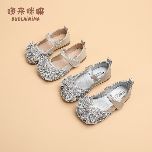 女童小皮鞋秋季蝴蝶结水钻公主鞋
