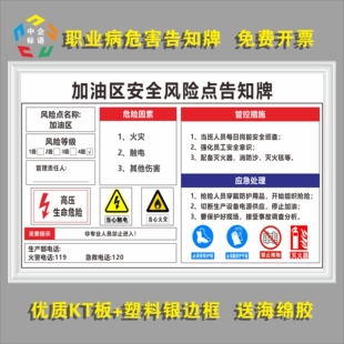 加油站区安全风险点告知牌卡机中石油化工厂车间KT看板上墙标语