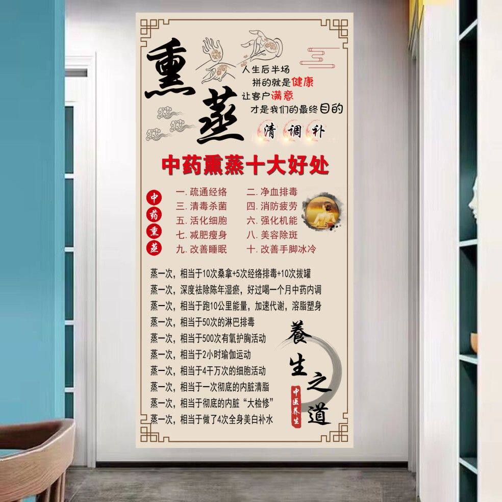 熏蒸竖图海报熏蒸的好处养生馆挂图养生之道中医养生自粘贴画挂图