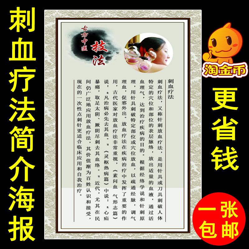 古方中医技法刺血疗法简介海报图 养生馆刺血放血疗法广告墙贴画