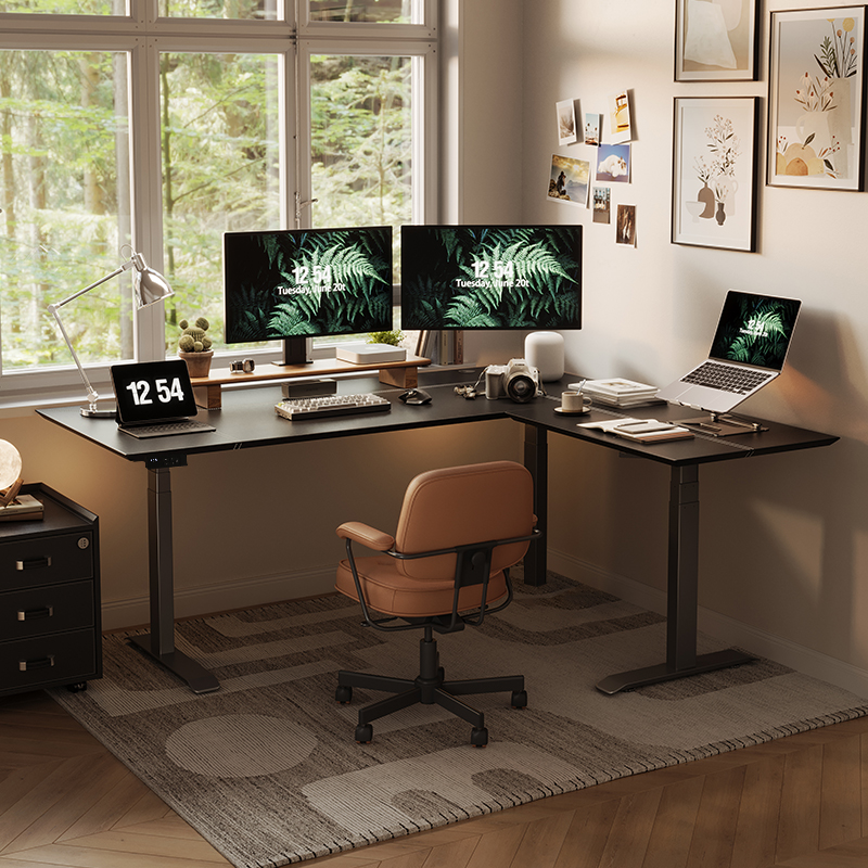 智芯转角高档皮质电动升降办公桌