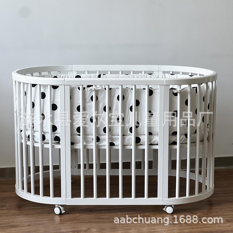 轻奢婴儿床白色松木材质多用途bb床可加长儿童床做书桌睡板可调