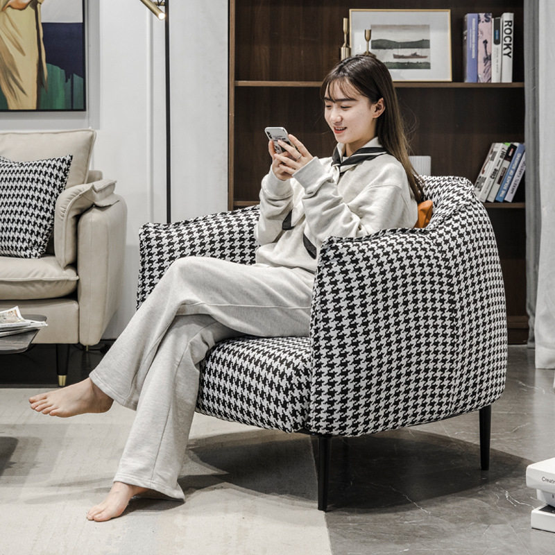 北欧现代个性设计师沙发椅影楼工作室创意酒店办公沙发千鸟格沙发