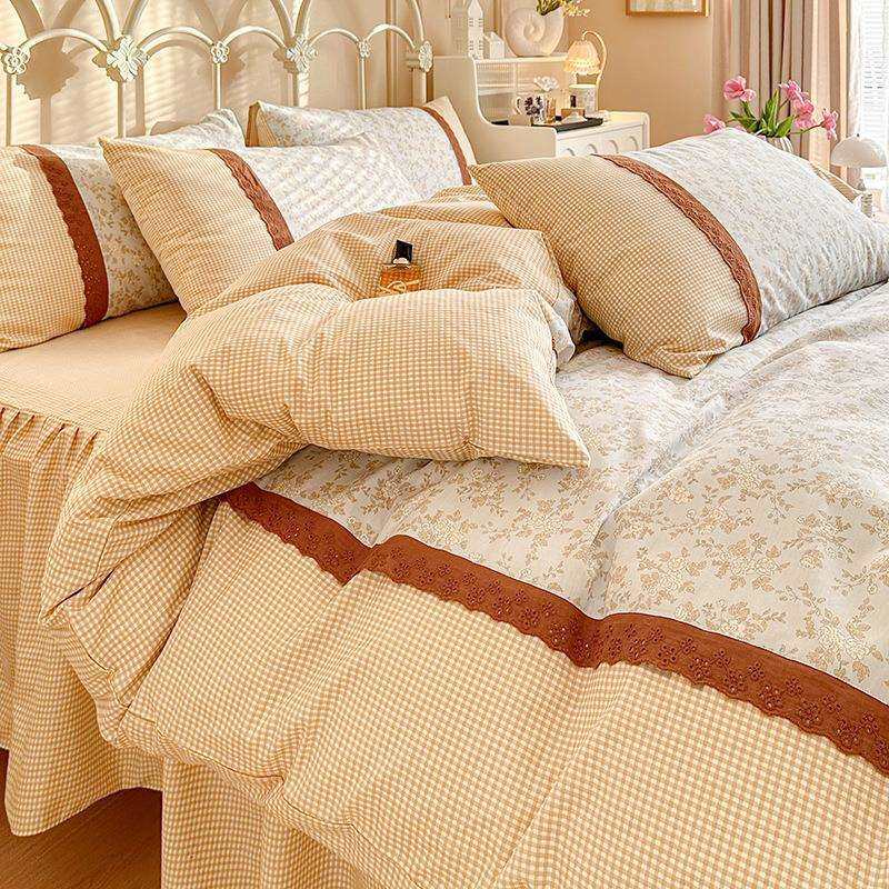 韩式纯棉床上四件套100全棉小清新公主风床品床单床裙款床笠被套4