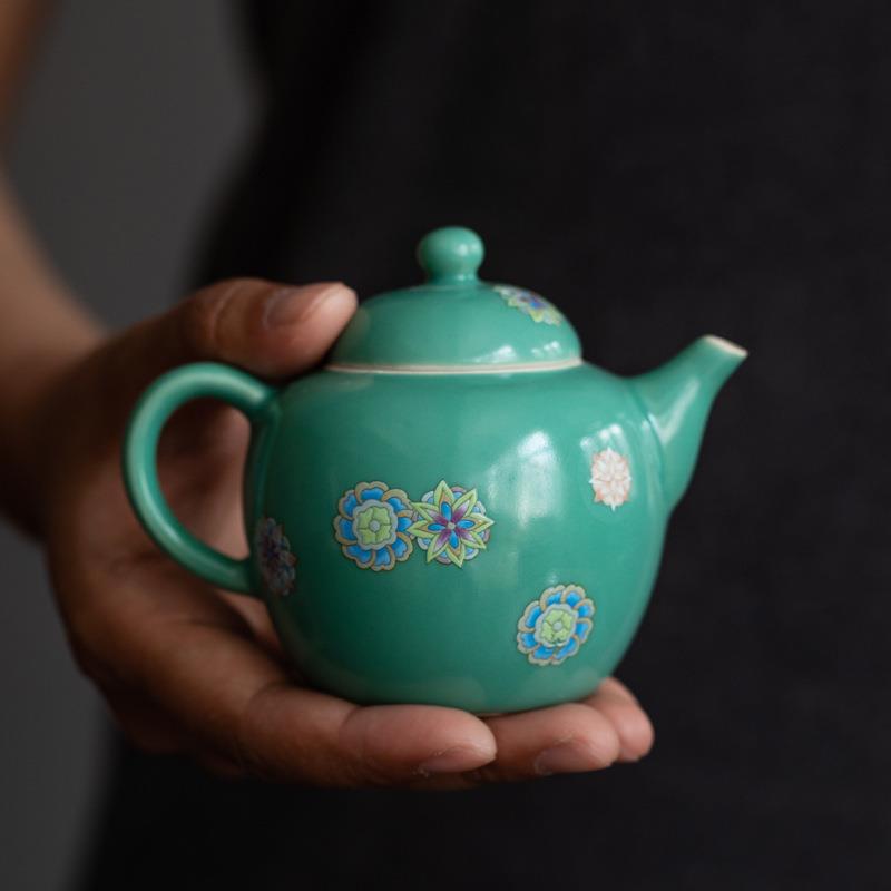 三味茶品松石绿茶壶陶瓷功夫泡茶壶急需壶小壶正把壶断水利落