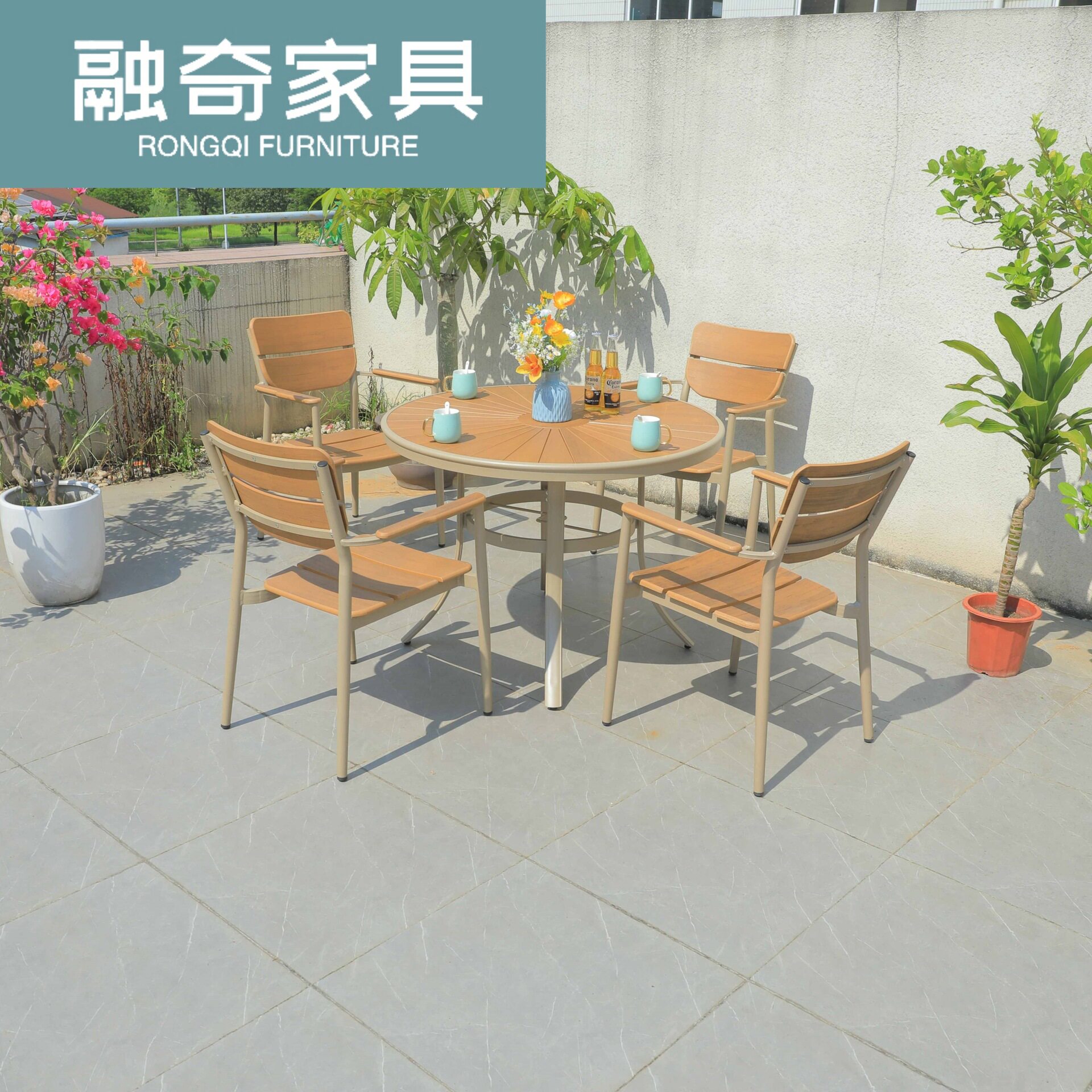 户外铝合金塑木桌椅庭院防腐木防水防晒露天阳台室外花园桌椅组合