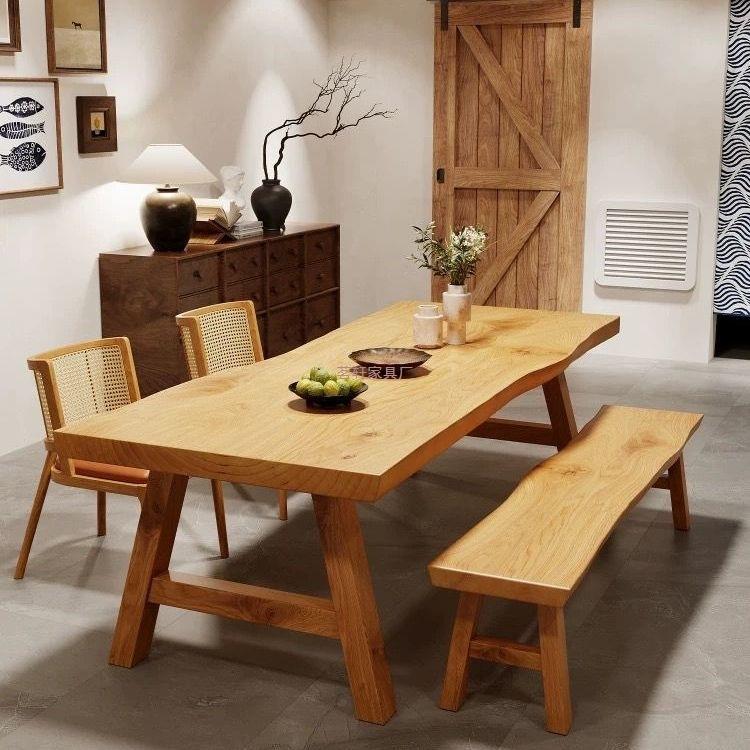 日式大板实木餐桌椅组合长条自然边客厅饭桌家用办公桌书桌泡茶桌