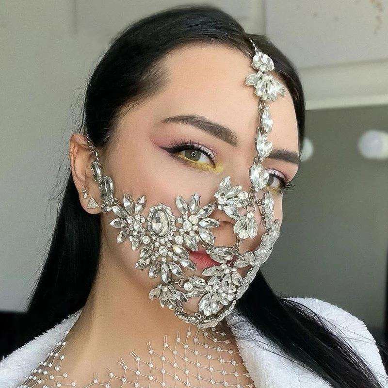 爆款夸张化妆舞会面具个性节日派对表演水钻面具欧美女mask