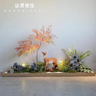 仿真南天竹绿植造景室内客厅楼梯下迎客松景观组合小套装隔断装饰