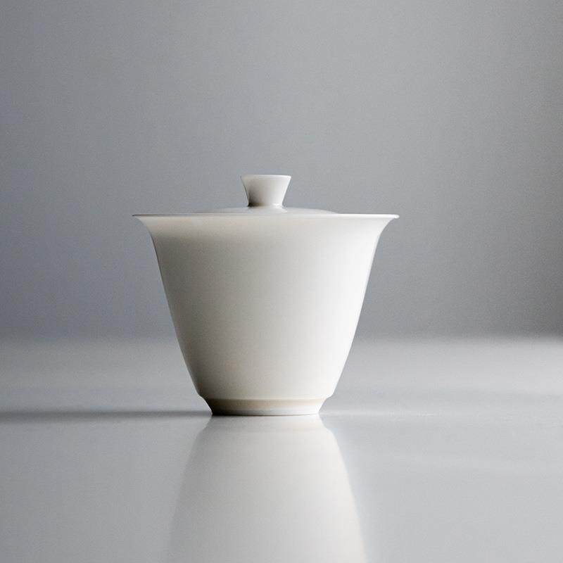杏白简约盖碗白瓷盖碗泡茶碗陶瓷茶杯泡茶器盖杯大茶碗