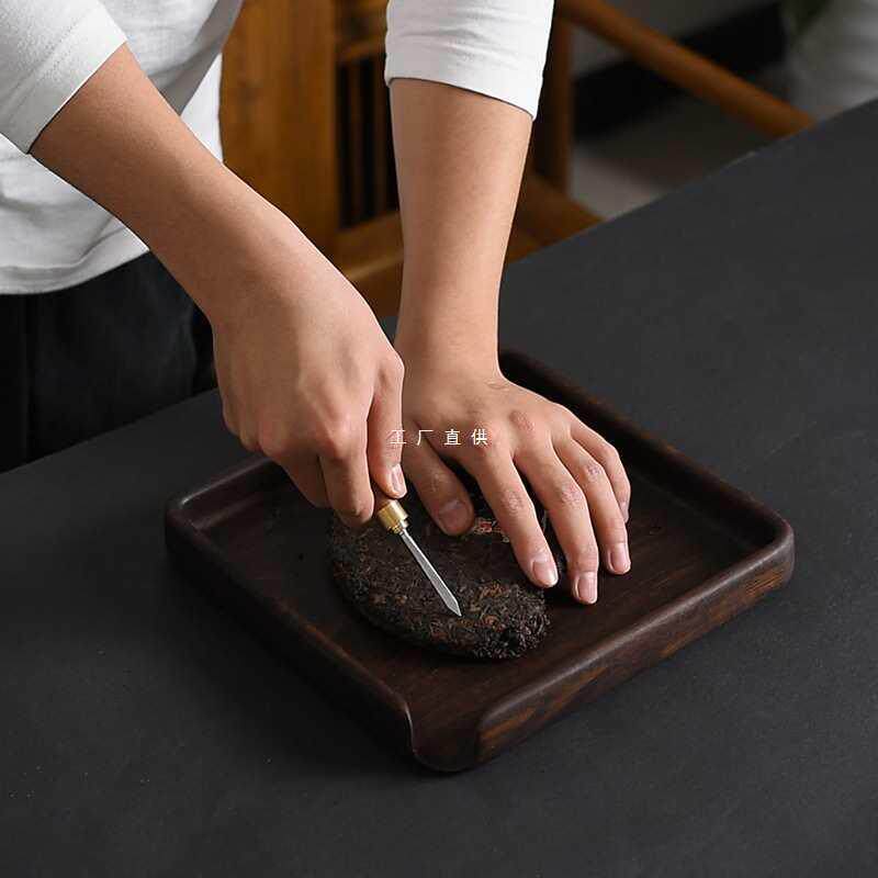 黑檀木手工实木一体分茶盘普洱茶饼开茶盘撬茶盘收纳茶盘托盘