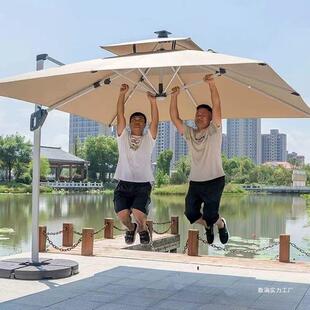 户外遮阳伞庭院太阳伞摆摊罗马伞阳台露台花园太阳能灯伞别墅岗亭