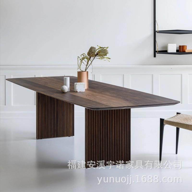 北欧全实木轻奢餐桌简易长方形会议桌做旧创意工作台书桌办公长桌