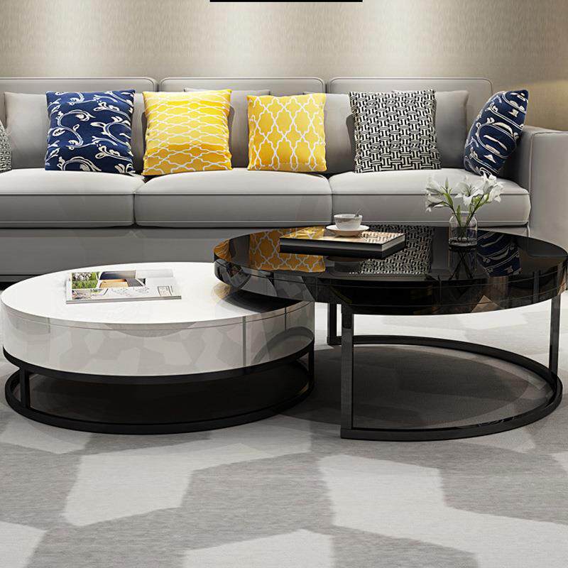 班捷现代简约创意时尚个性黑白圆形北欧小户型茶几桌子客厅家具