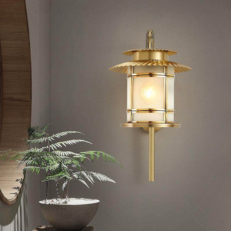 卧室床头灯过道走廊新中式创意艺术中国风屋檐灯笼壁灯全铜灯具