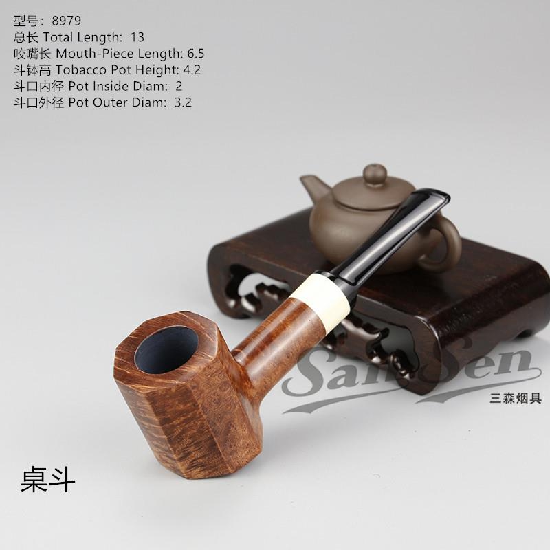三森石楠木烟斗碳芯过滤实木手工六角中号锤子烟斗8979#桌斗